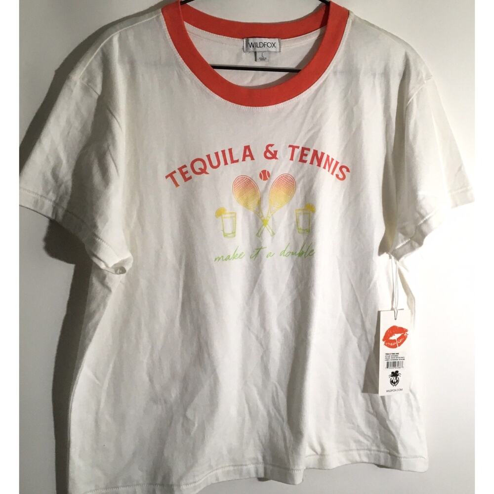 Wildfox Tequila & Tennis Jamie Graphic T-Shirt Snow White Women's Sz Large NWT